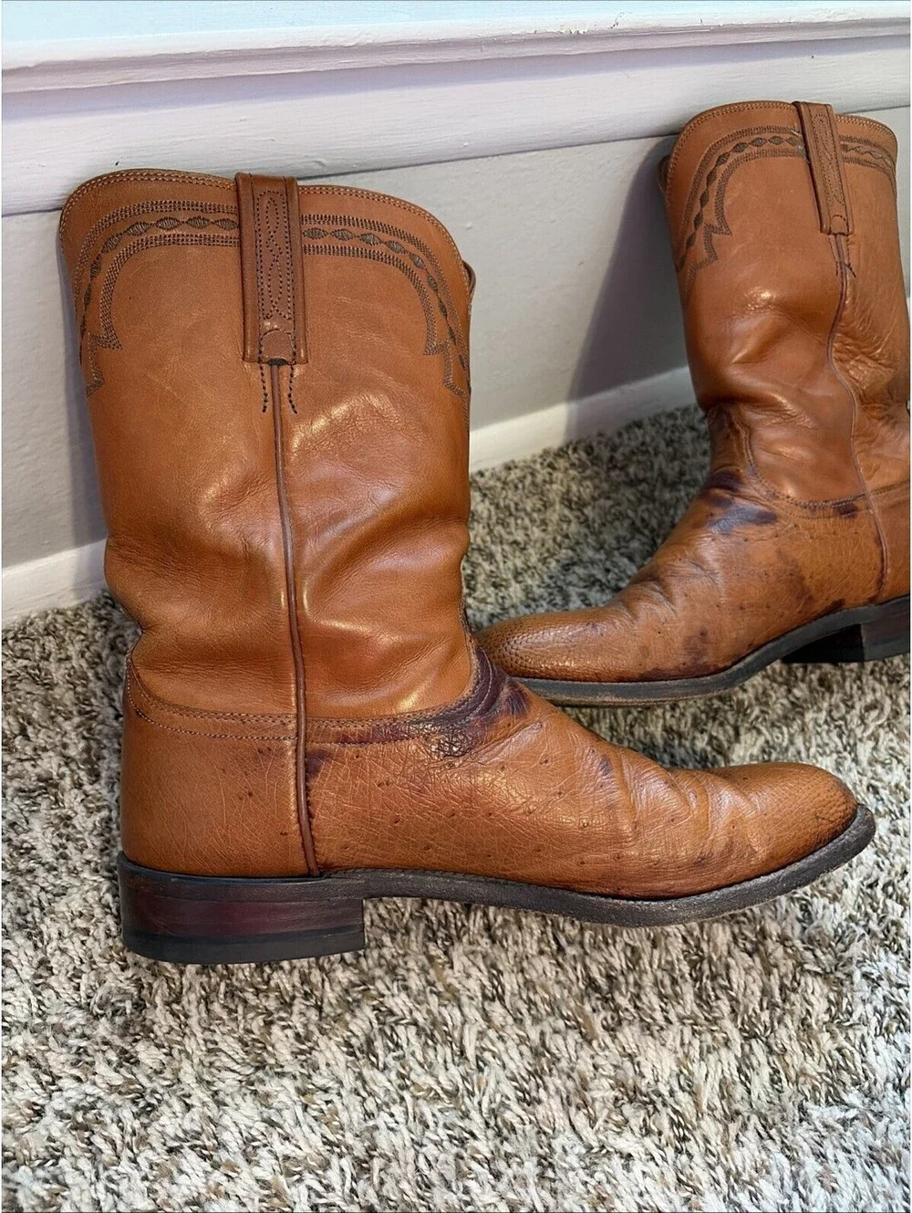 Lucchese 2000 Roper Boots Men’s Size 12 B Brown Leather Pull On Cowboy Western